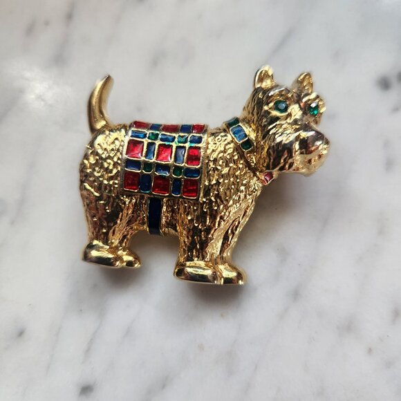 ✨3 for $18✨Vintage Scottie Dog Brooch – Gold Tone with Enamel & Rhinestone Eyes - Picture 3 of 5